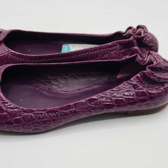 Tory Burch Reva Sweet Plum Leather Croc Embossed Flats NWT!  NEW! 7 1/2 - Picture 9 of 12